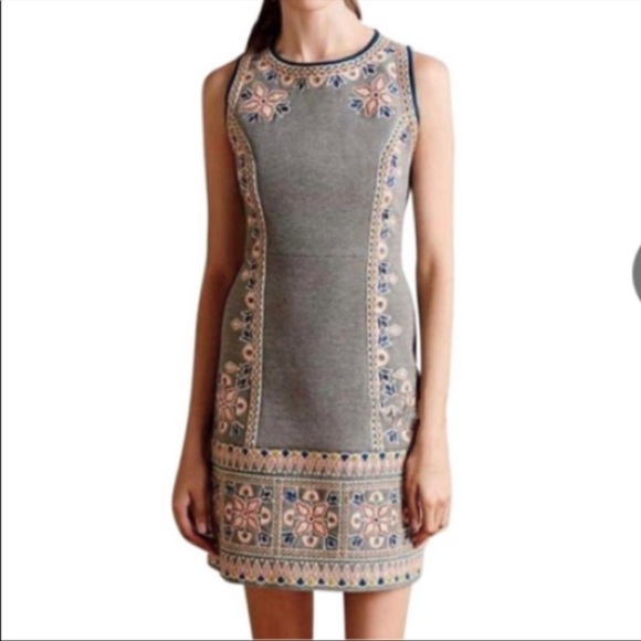 Anthropologie Maeve Grey Embroidered Sleeveless Dress - Picture 4 of 12